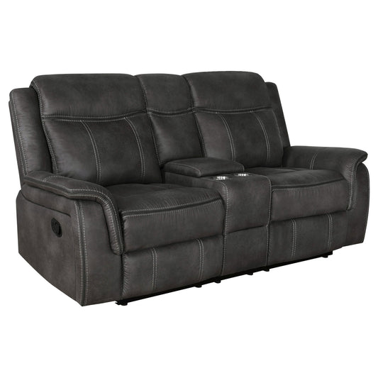 Franklin - Upholstered Padded Arm Reclining Loveseat With Center Console - Charcoal Furniture Max