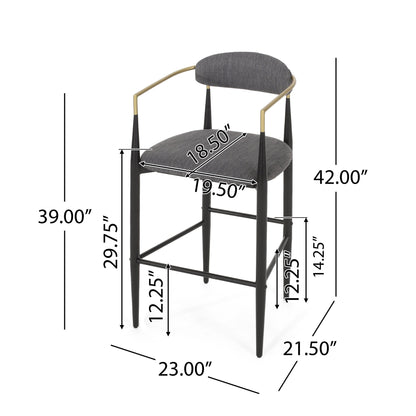 Upholstered Bar Stools With Backs For Kitchen Island (Set of 2) Noble House