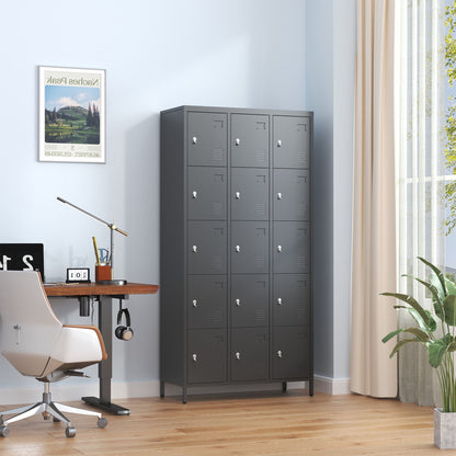 15 Door Lockers With Lock For Employee Storage - Black Home Essentials
