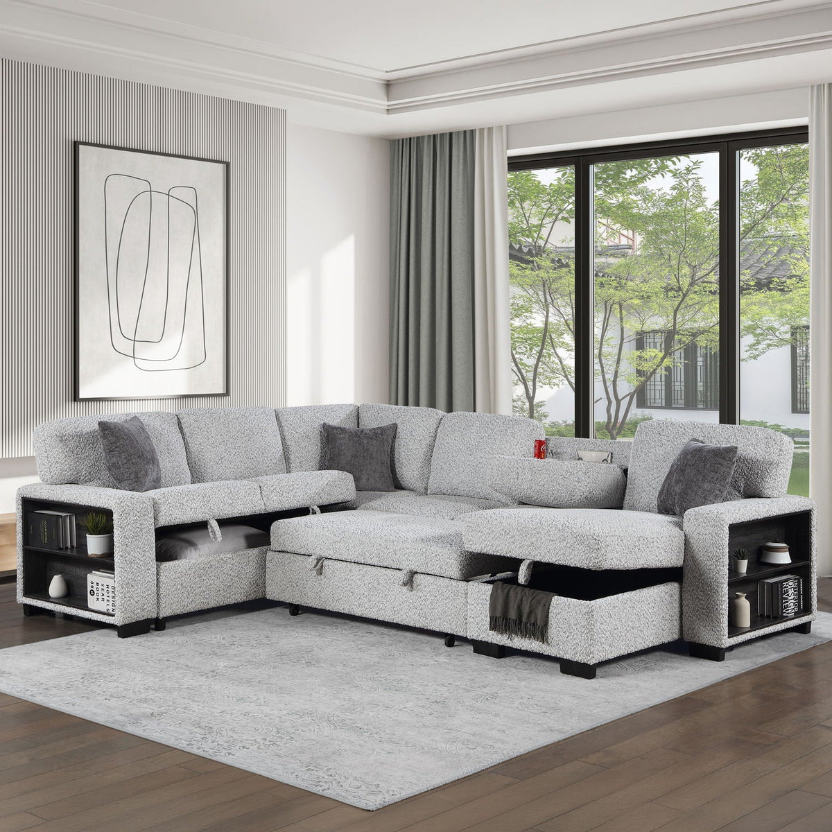 Giza - Modular Sectional Sofa With Sleeper, Storage, USB Charging - Gray Matrix Furniture Group