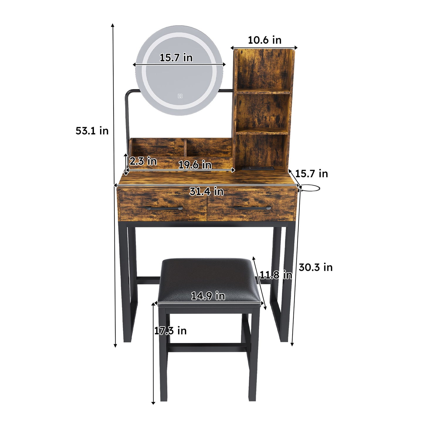 Makeup Vanity Table With LED Lights, 3 Color Options, Power Outlet Home Essentials