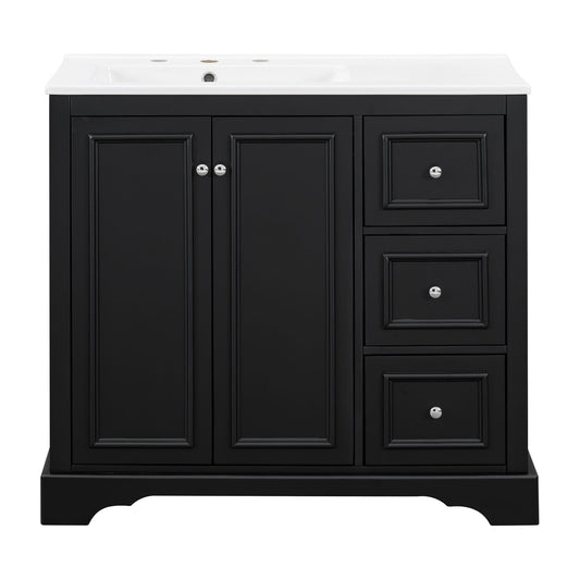 Bathroom Vanity With Sink, Soft-Close Doors, Adjustable U-Shelf, 3 Drawers Hearth and Haven