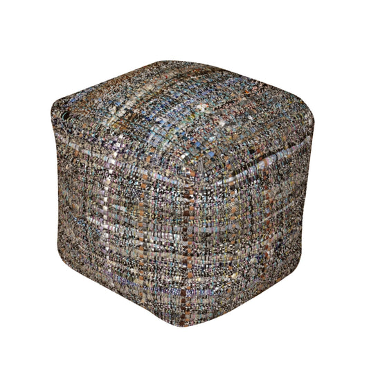 Koki - Handcrafted Fabric Pouf Recycled Denim And Paper Chindi - Khaki Home Essentials