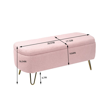 Storage Ottoman Bench For End Of Bed Gold Legs, Modern Camel Faux Fur Entryway Bench Upholstered Padded With Storage For Living Room Bedroom Home Essentials
