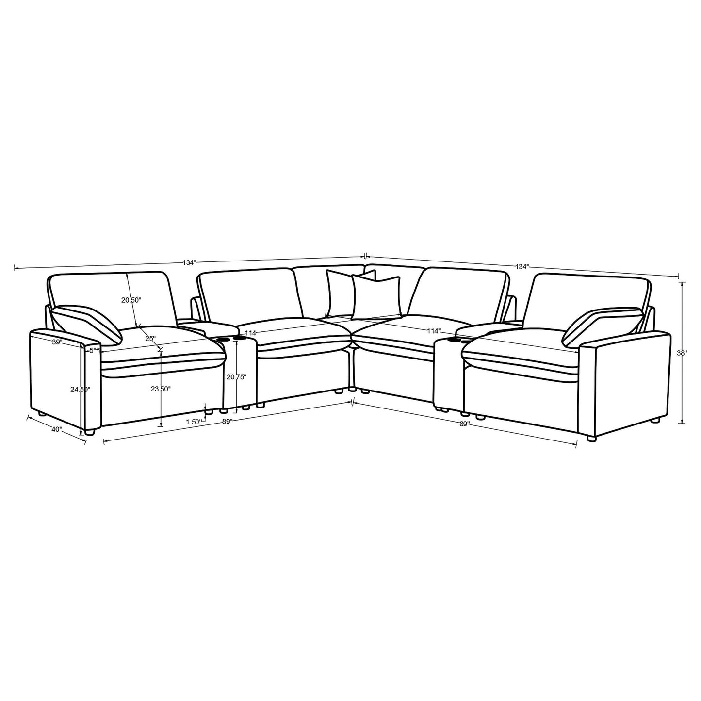 Modular Power Reclining With Lift Top Consoles, 7 Piece Configuration - Dark Gray Furniture Max