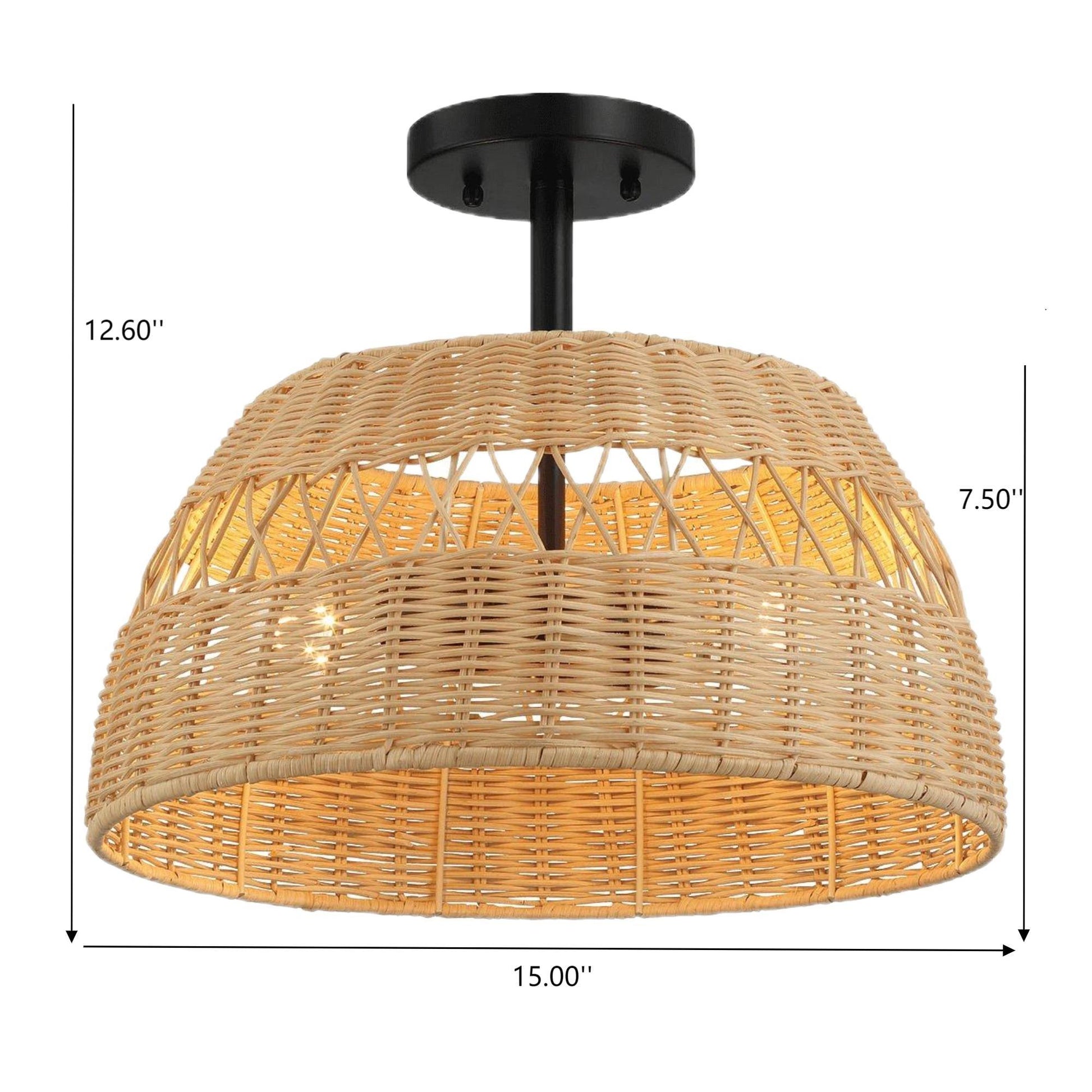 Twinkle - Double Lights Semi Flush With Shade - Black / Rattan Ashcroft Furniture