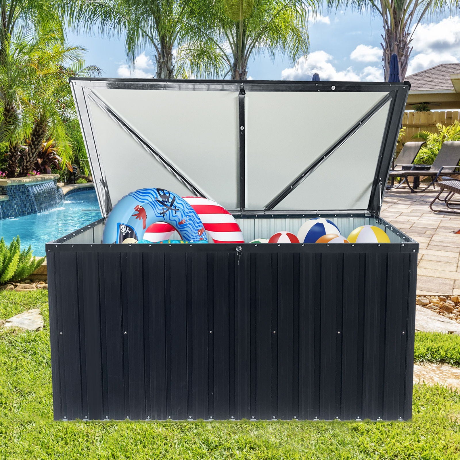 Metal Storage Box Store Large Out Door Use - Black Home Essentials