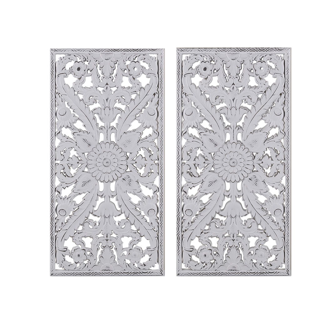 Botanical Panel - Carved Wall Decor (Set of 2) - White Madison Park