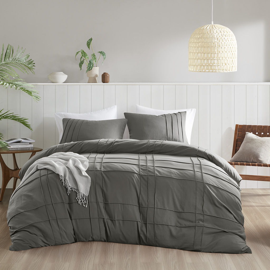 Mina - King/California King Waffle Weave Textured Duvet Cover Set - White Super Listing