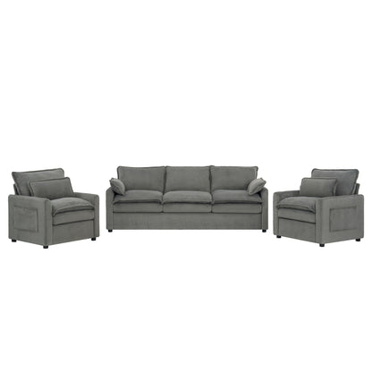 Modern Sofa Set With Double Layer Cushion And Side Storage Pockets Hearth and Haven