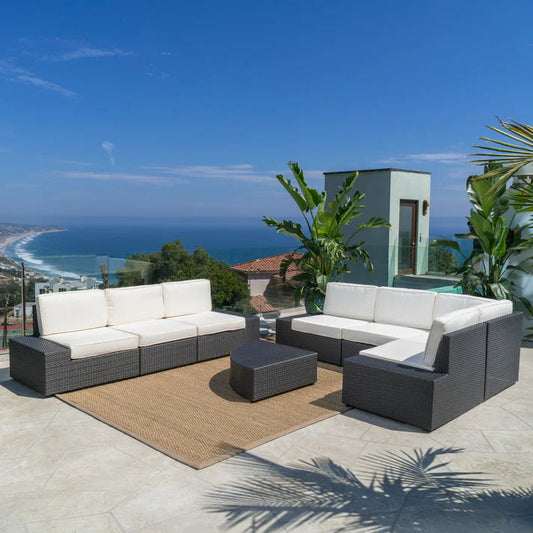 Santa Cruz - Outdoor 8 Piece Sectional Set - Dark Brown Noble House