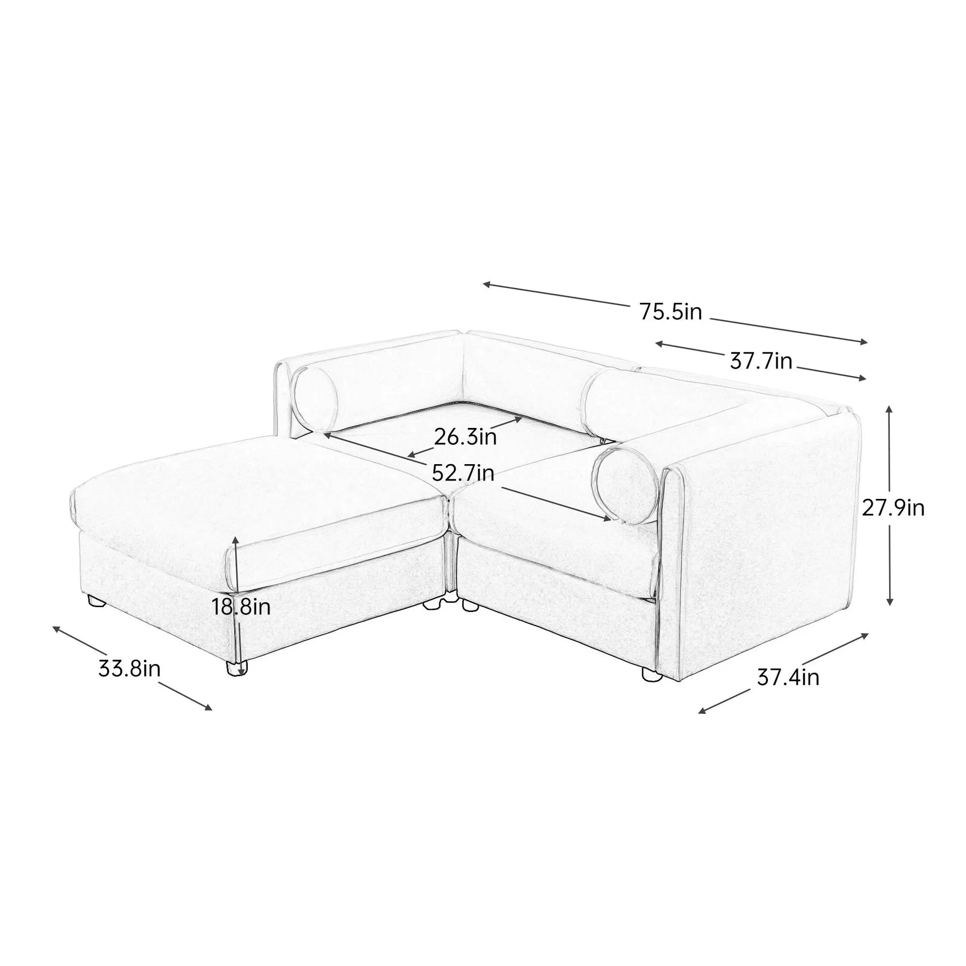 Contemporary Elegant White Chenille Sofa With Storage And Ottoman Home Essentials