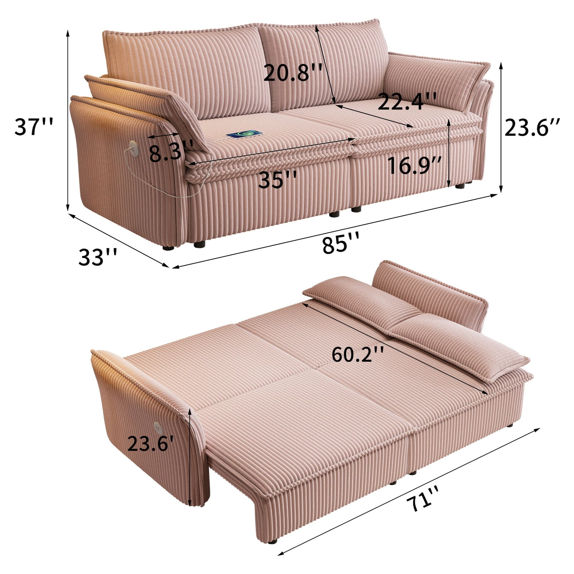 2 In 1 Convertible Sofa Bed, Multi Functional Living Room Furniture Home Essentials