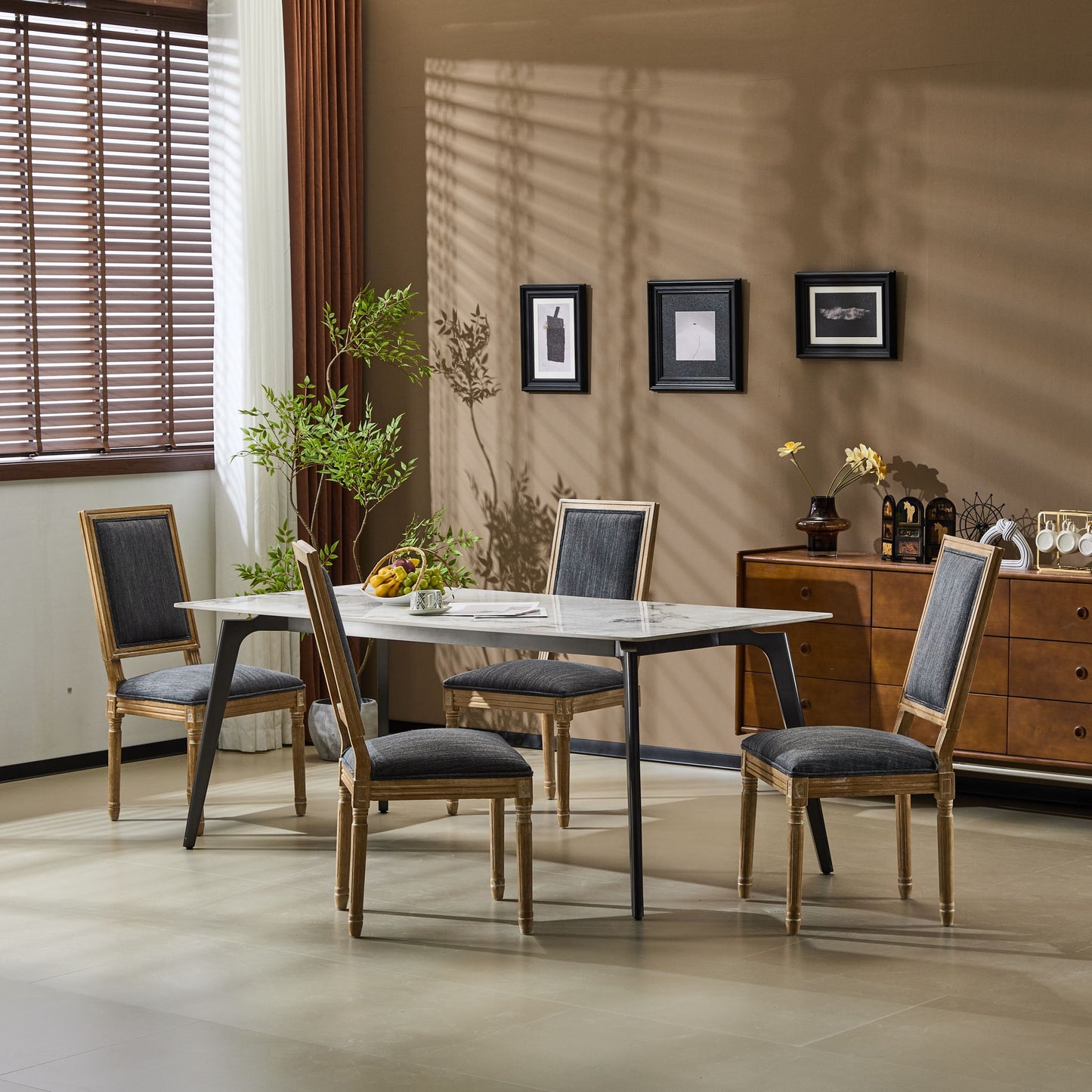 French Country Style Dining Chair With Upholstered Seating And Fluted Legs Noble House