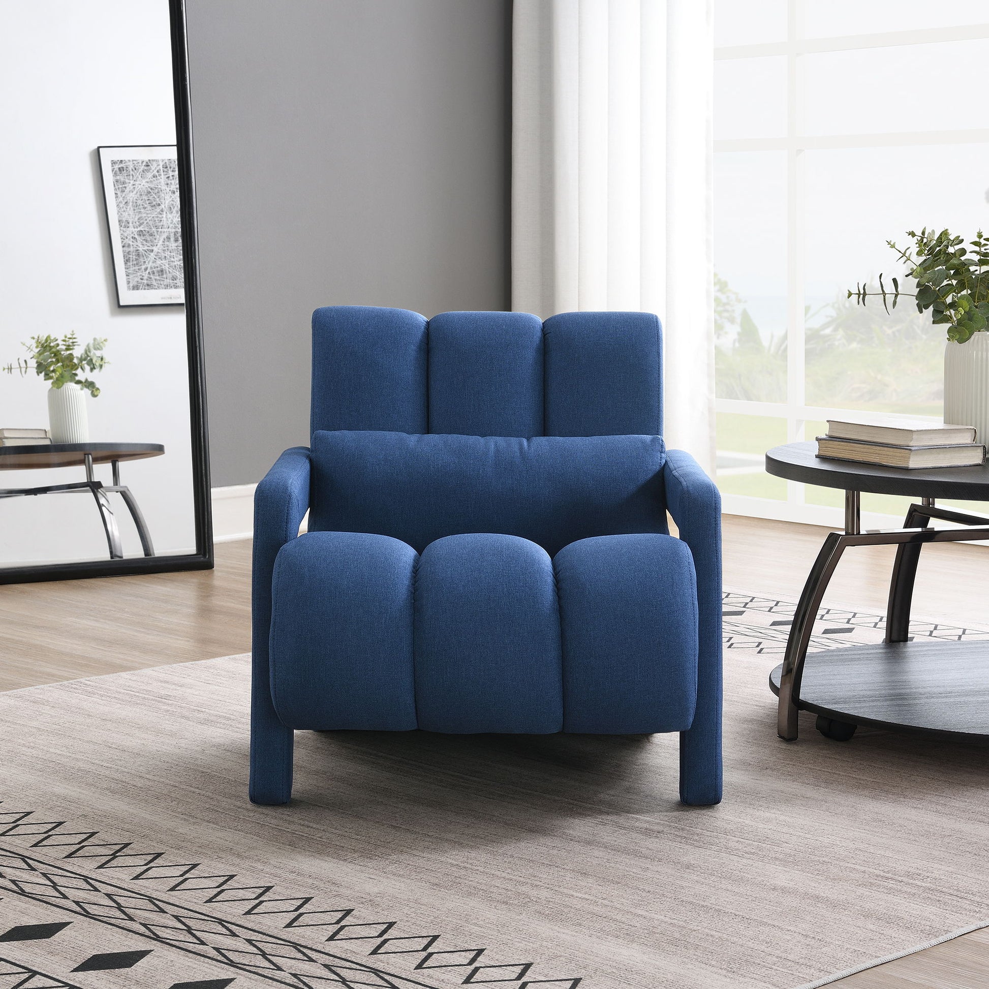 Upholstered Accent Chair With Pillow, Designed For Living Room - Navy Blue Home Essentials