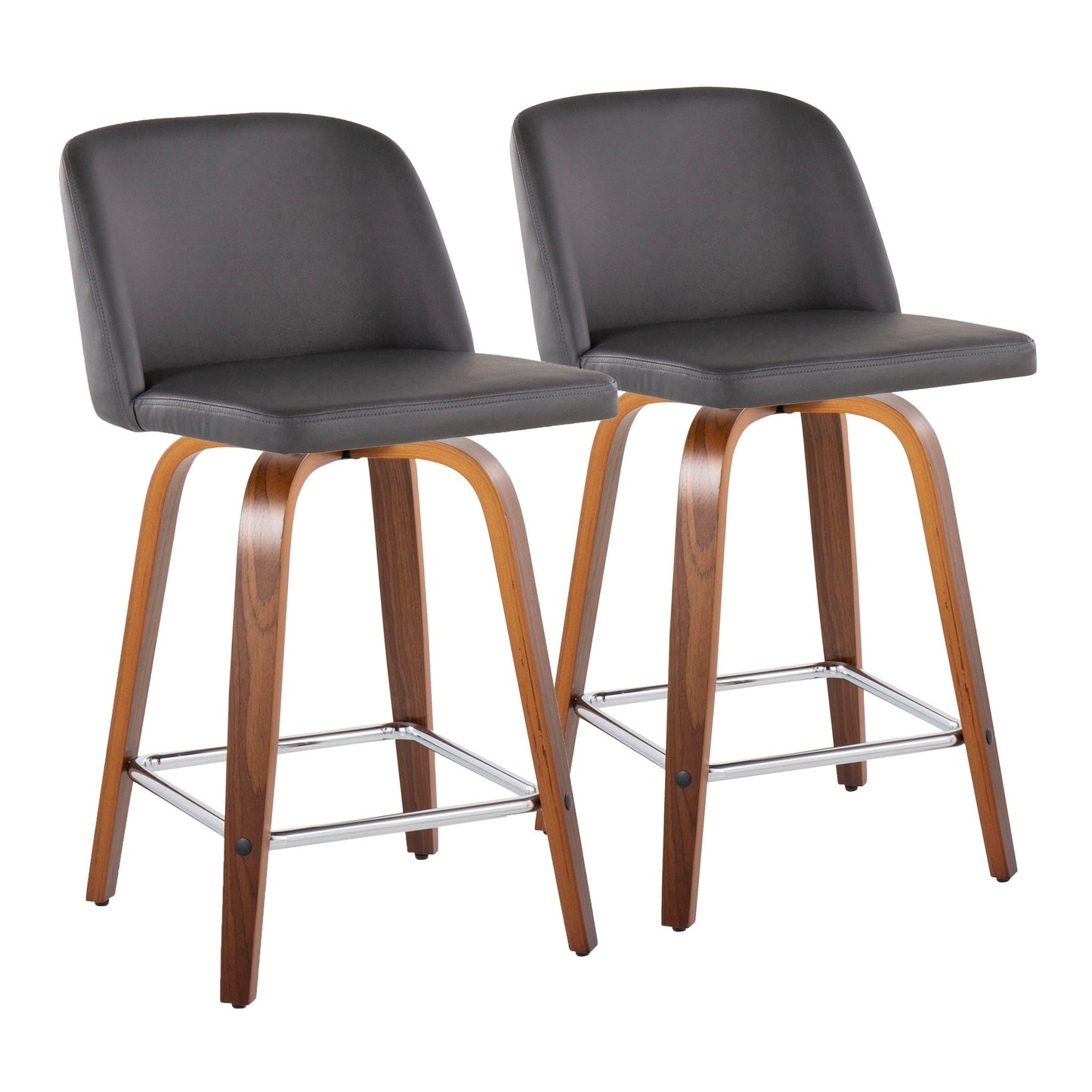 Toriano - Mid Century Modern Fixed Height Counter Stool With Swivel And Square Footrest (Set of 2) Lumi Source