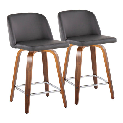 Toriano - Mid Century Modern Fixed Height Counter Stool With Swivel And Square Footrest (Set of 2) Lumi Source