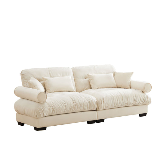 Modern Velvet Sofa With Bolstered Armrests And Pillows Home Essentials