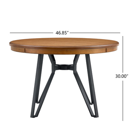 Mid Century Modern Round Dining Table With Metal Legs And Open Shelf Noble House