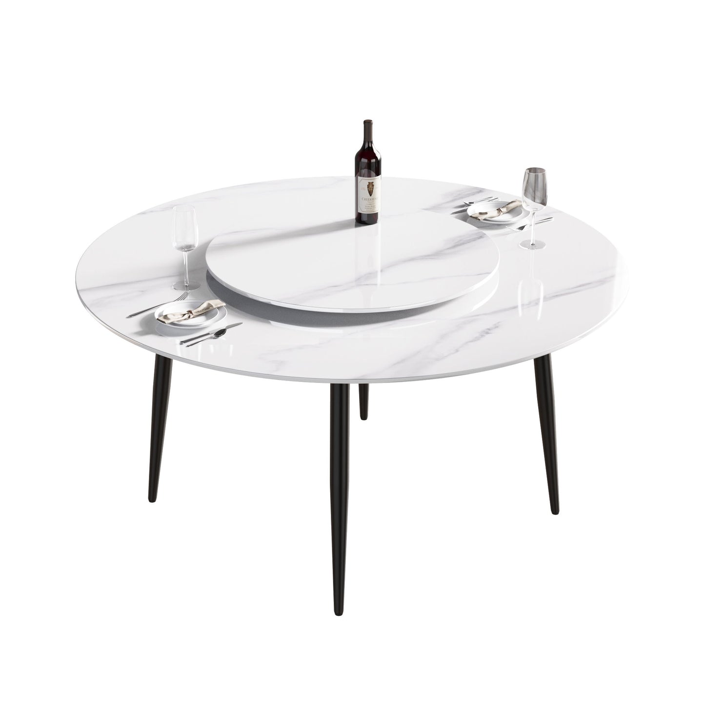 Modern Artificial Stone Round Dining Table, Can Accommodate 6 People Artificial Stone Turntable - White Home Essentials