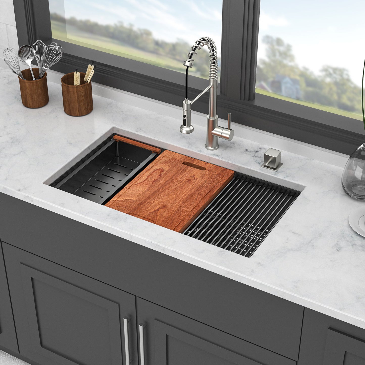 Workstation Kitchen Sink,Single Bowl Undermount Daily Nest