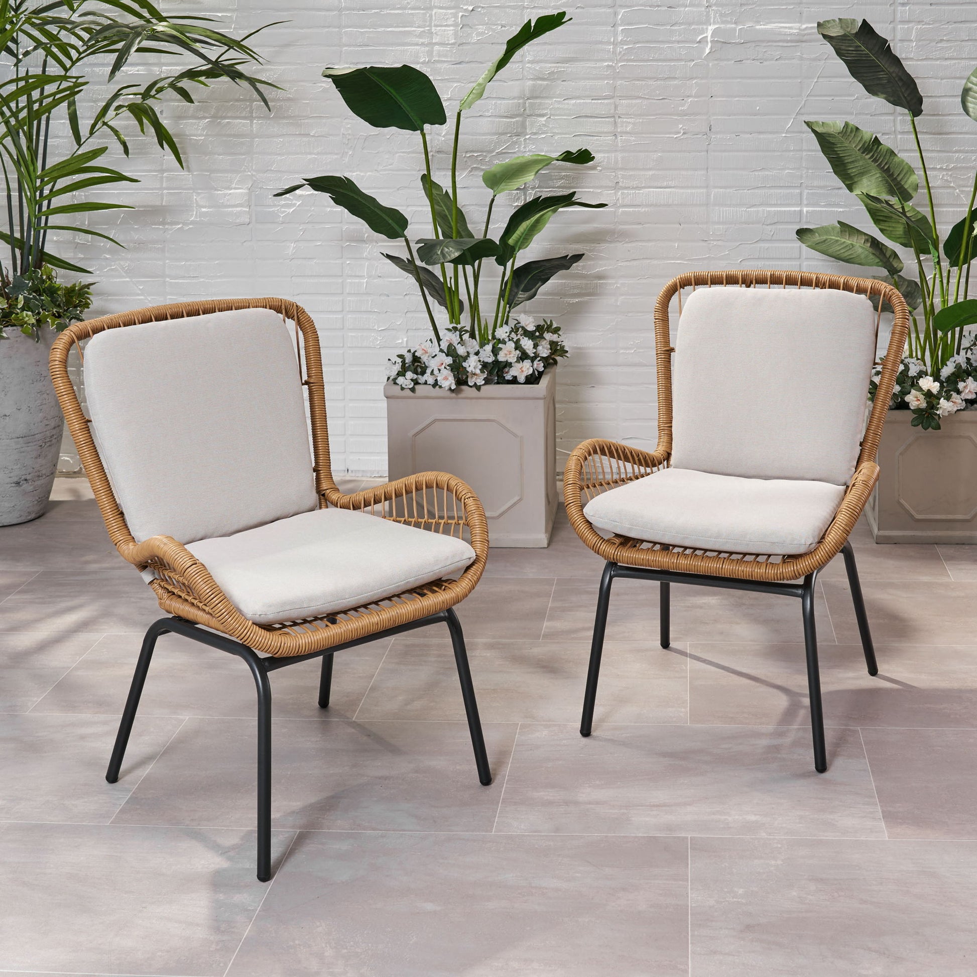 Outdoor Wicker Club Chair With Cushions (Set of 2) Noble House