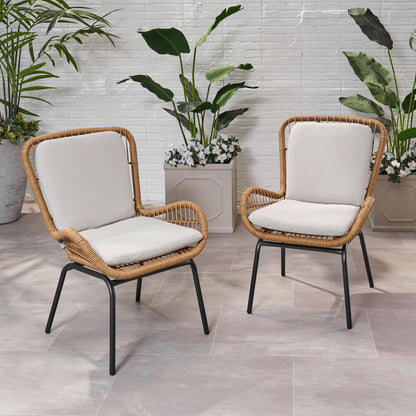 Outdoor Wicker Club Chair With Cushions (Set of 2) Noble House