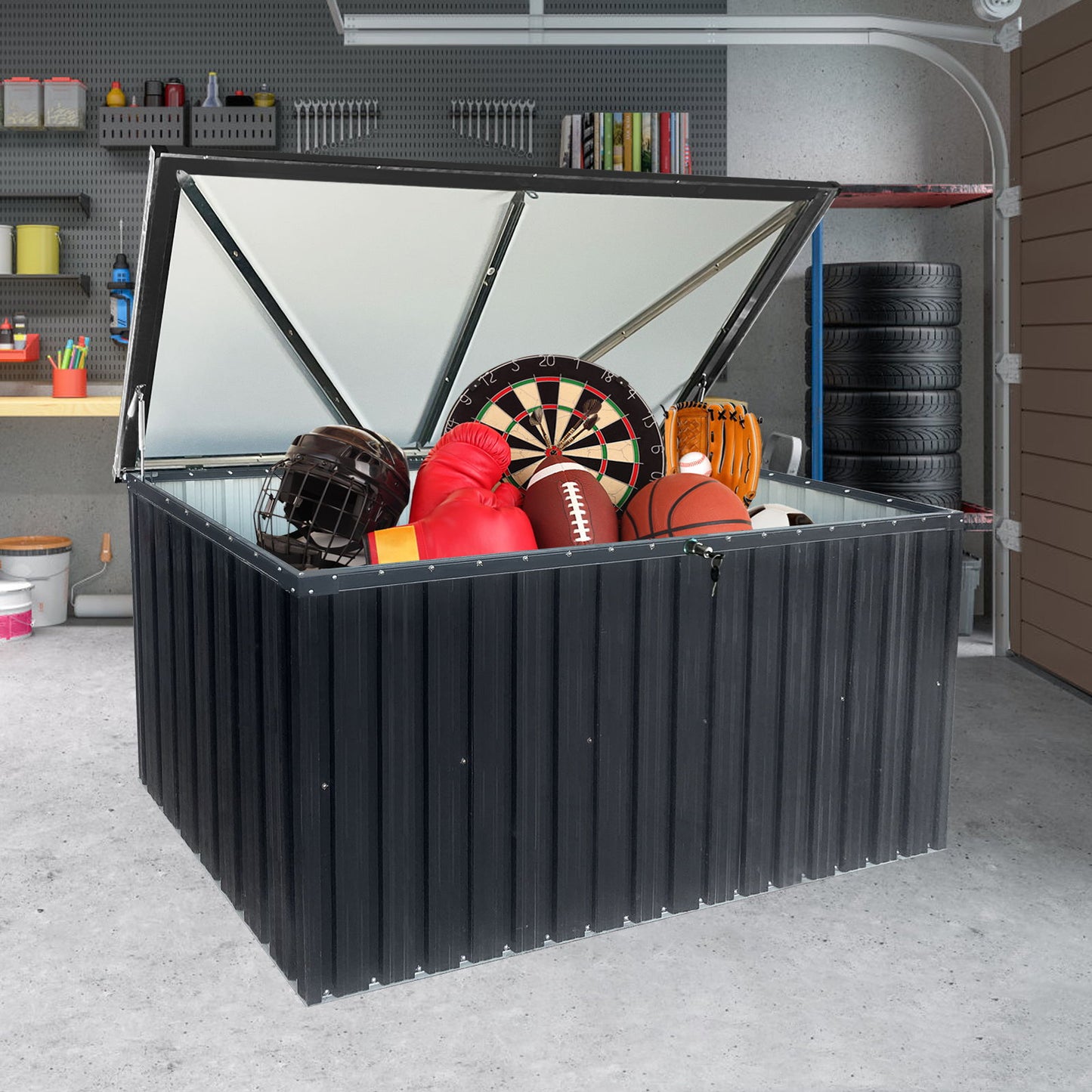 Metal Storage Box Store Large Out Door Use - Black Home Essentials