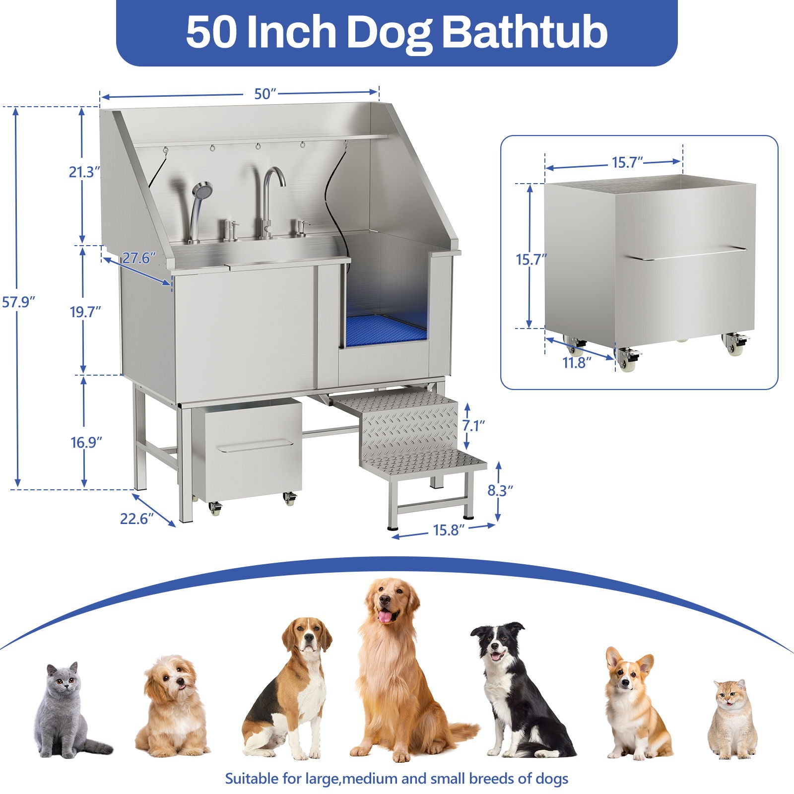 Stainless Steel Dog Washing Station With Seamless Design And Accessories - Silver Daily Nest