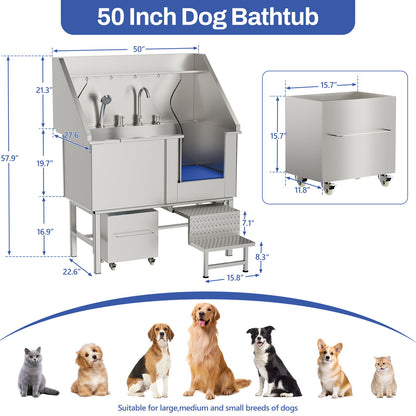 Stainless Steel Dog Washing Station With Seamless Design And Accessories - Silver Daily Nest