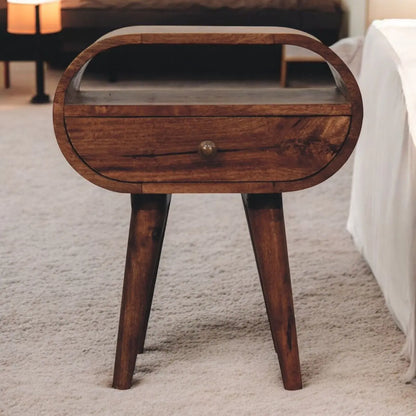 Circular Bedside Table With Open Slot - Caramel Artisan Furniture