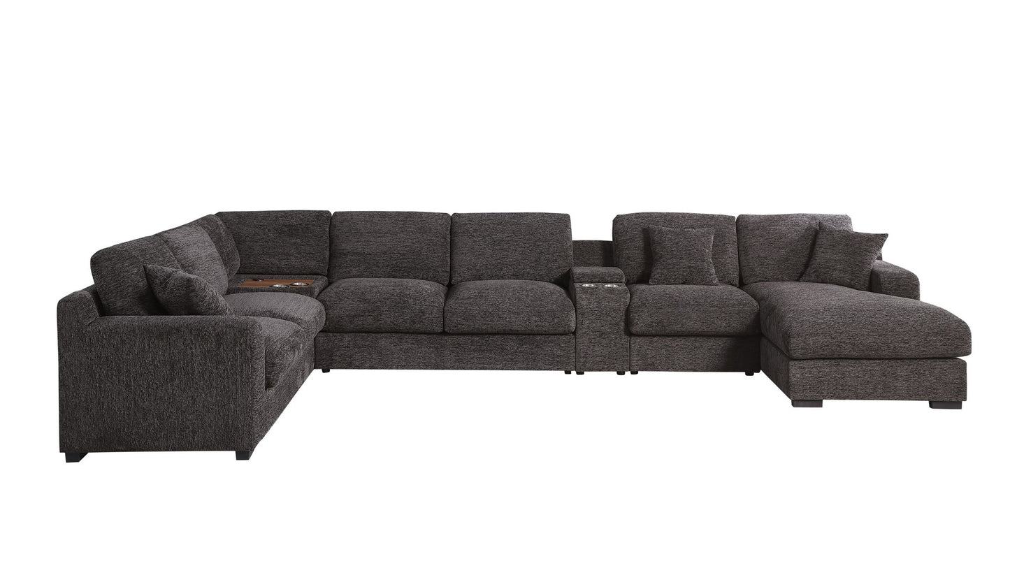 Celine - Corner Sectional Sofa With Right Facing Chaise, Cupholders, And Charging Ports - Gray Lilola Home