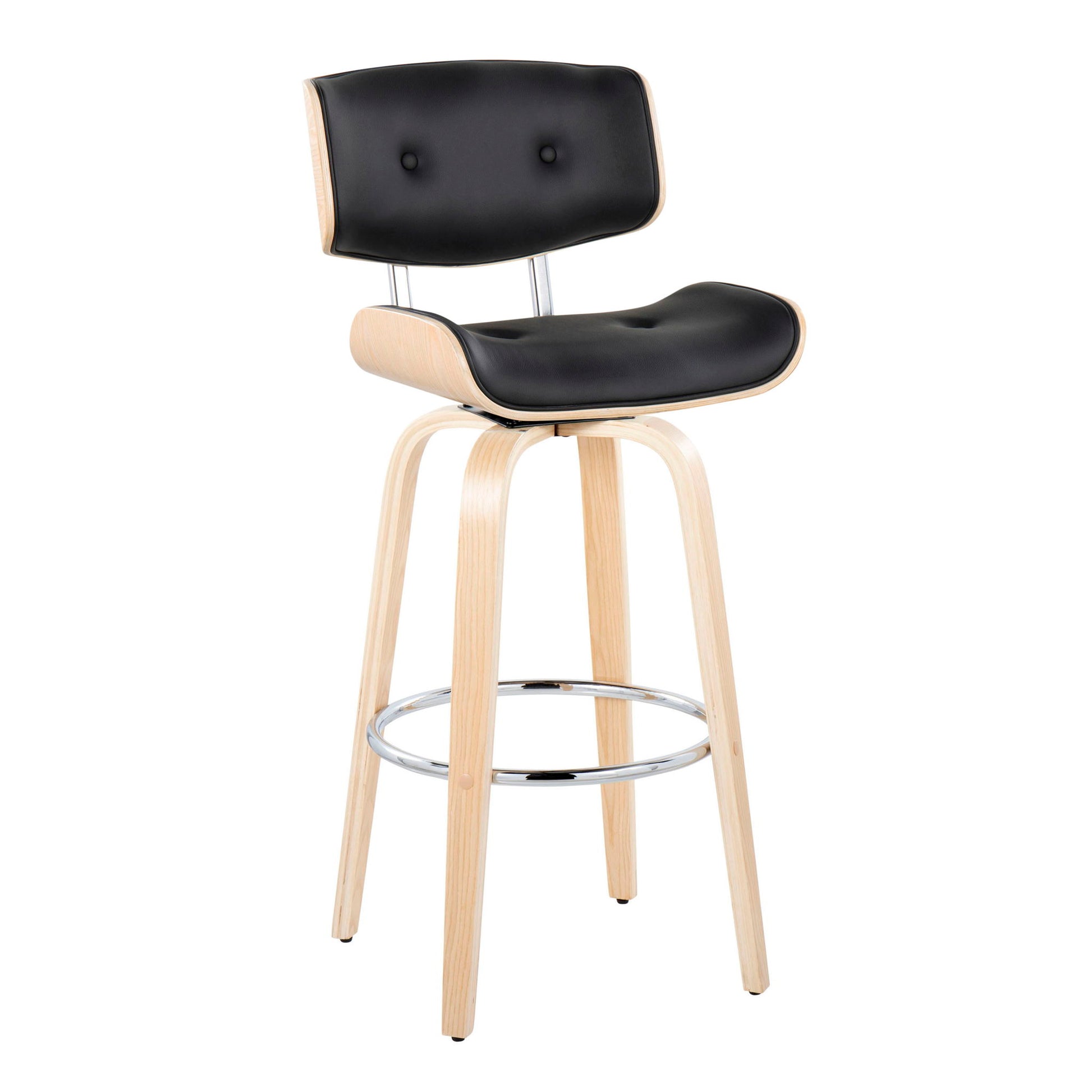 Lombardi - Mid Century Modern Fixed Height Barstool With Swivel With Round Footrest (Set of 2) Lumi Source