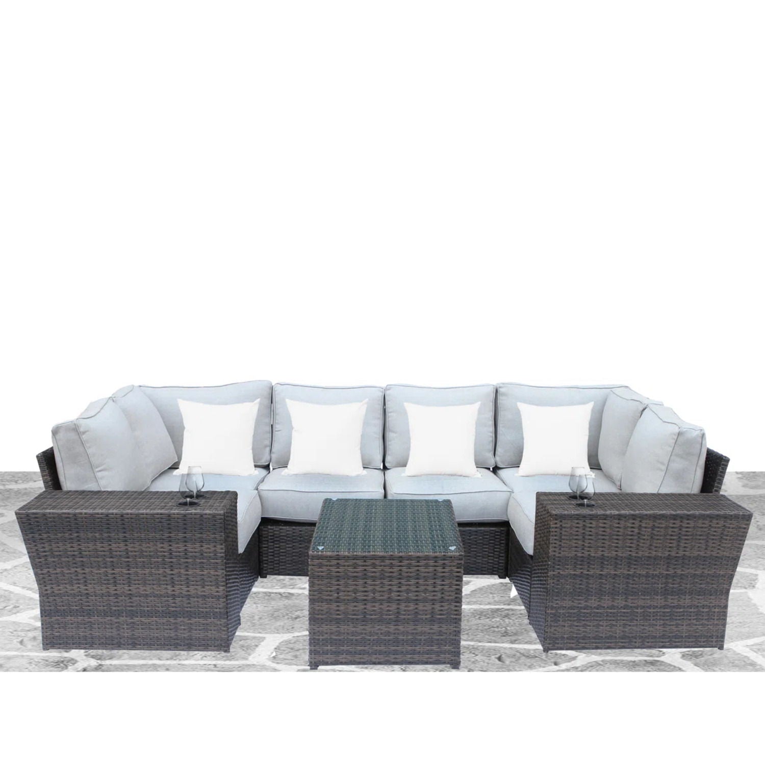 Outdoor Wicker Sectional With Weather Resistant Cushions And Table LSI Patio Furniture