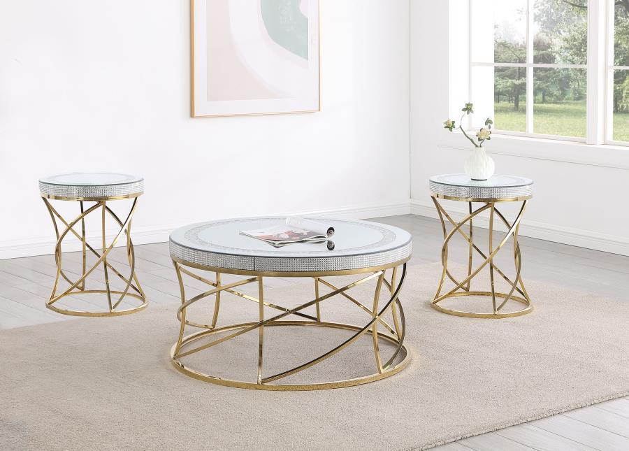 Elise - Round Mirror Top Coffee Table Set Coaster Fine Furniture