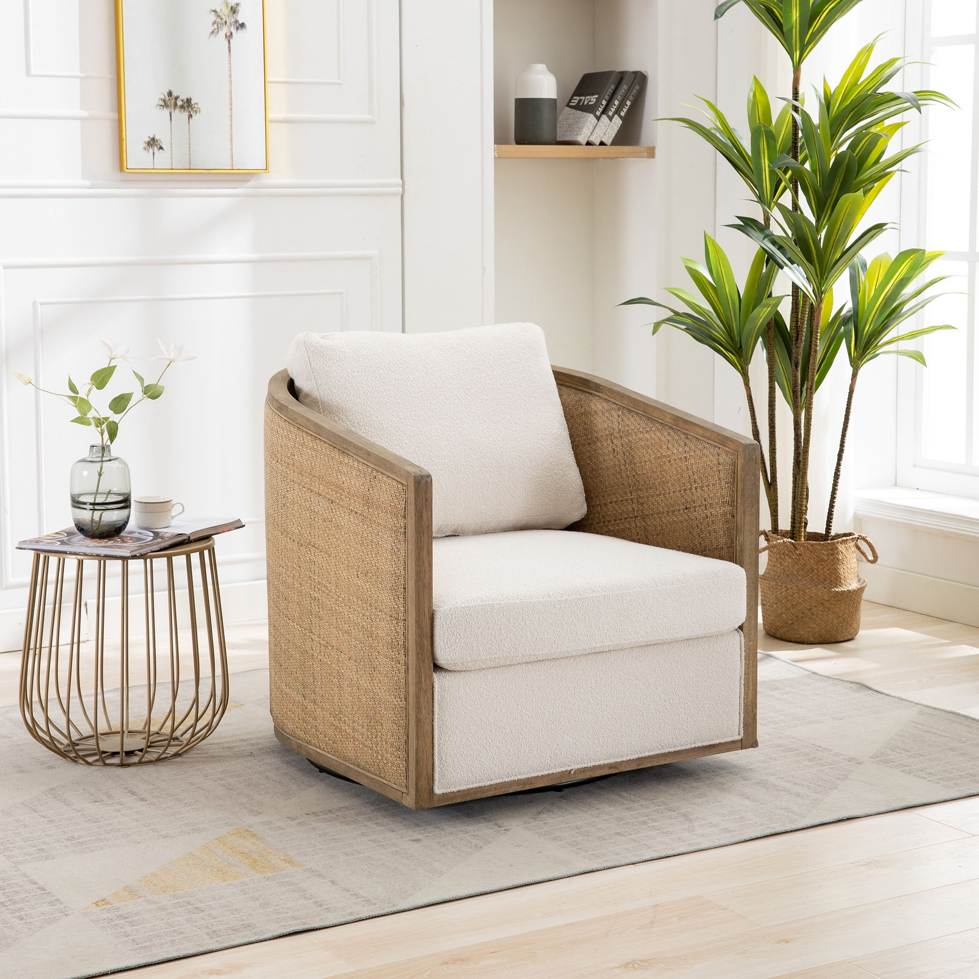 Barrel, Comfy Round Accent Sofa Chair With 360 Degree Swivel, Leisure Arm Home Essentials