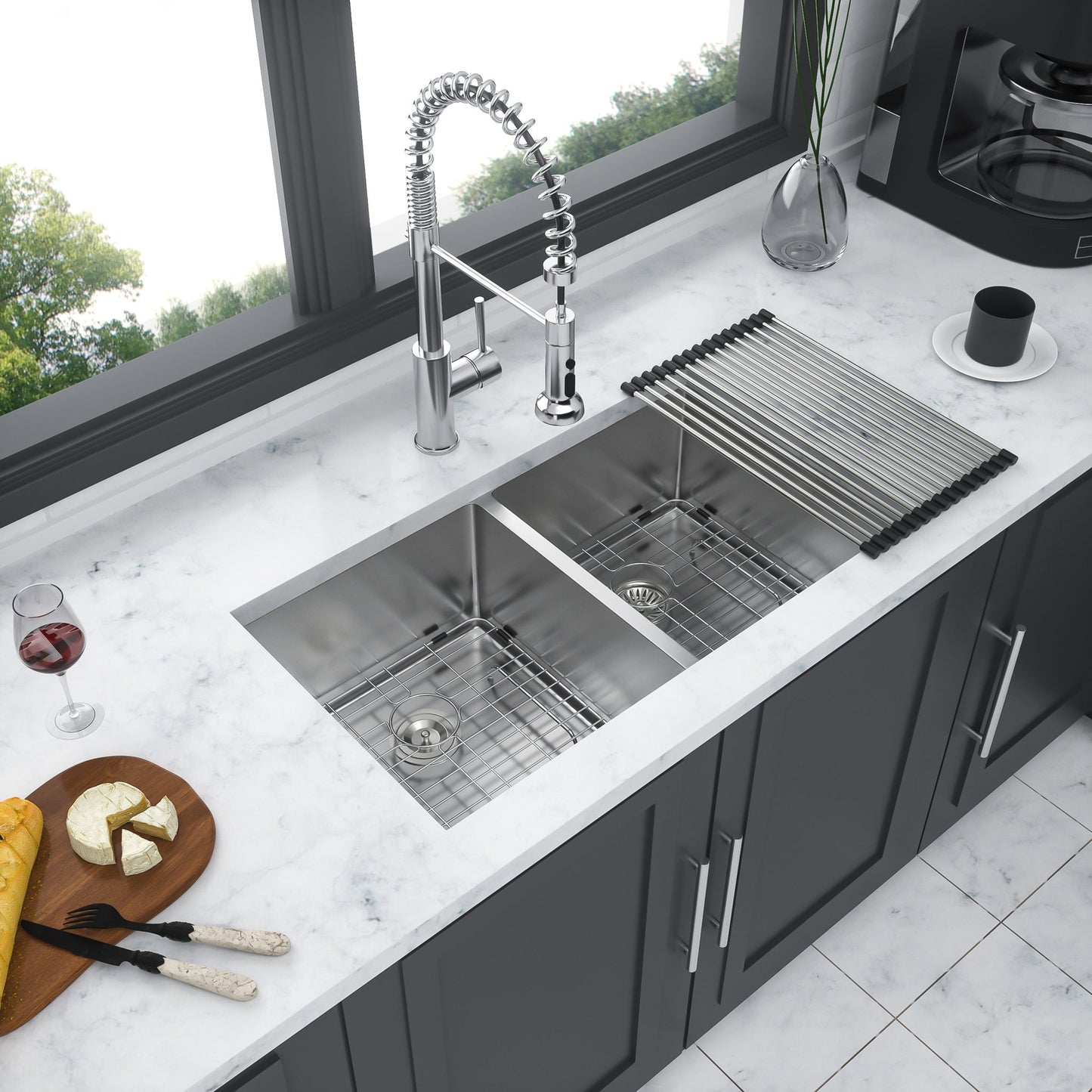 Modern Double Bowl Undermount Kitchen Sink 50 / 50 Design Stainless Steel Daily Nest