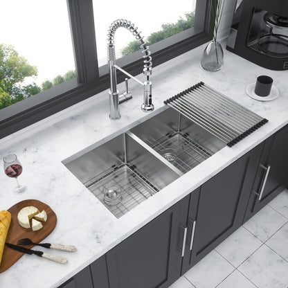 Modern Double Bowl Undermount Kitchen Sink 50 / 50 Design Stainless Steel Daily Nest