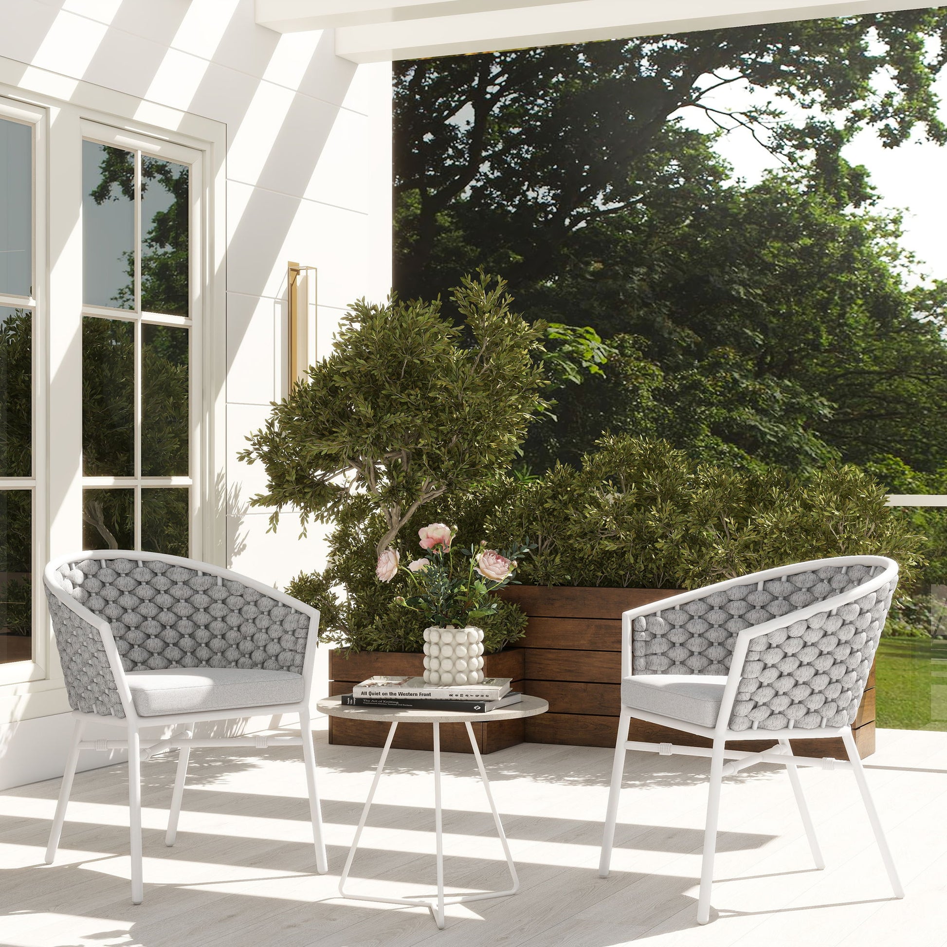 Rowan - Rope Barrel Back Patio Dining Chairs (Set of 2) - Optic White Jennifer Taylor Home