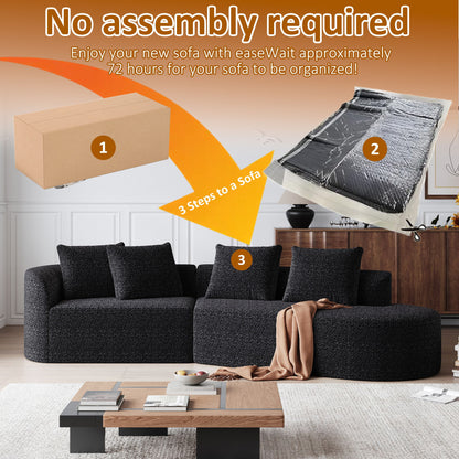 Upholstered Oversized Sectional Sofa, 4 Seater Extra Deep & Wide Curved Cloud Couch With 4 Throw Pillows For Living Room - Black Home Essentials