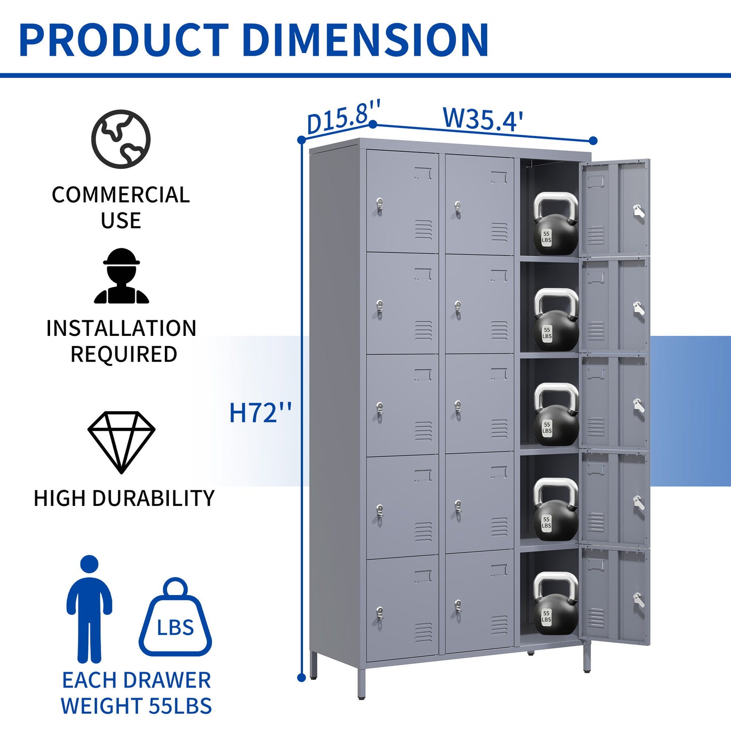 15 Door Lockers With Lock For Storage In Home, Gym, Office, And School - Gray Home Essentials