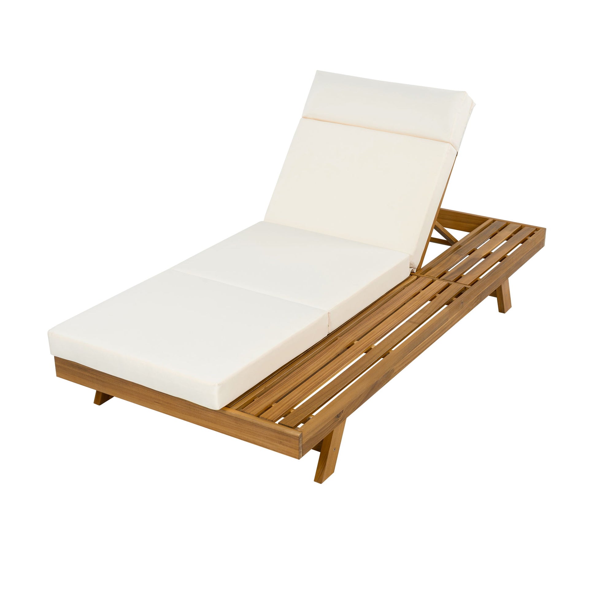 Acacia Wood Lounge Chaise Set With Headrest And Water Resistant Cushions - Beige Noble House