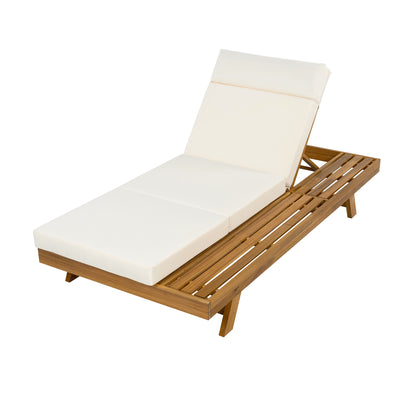 Acacia Wood Lounge Chaise Set With Headrest And Water Resistant Cushions - Beige Noble House