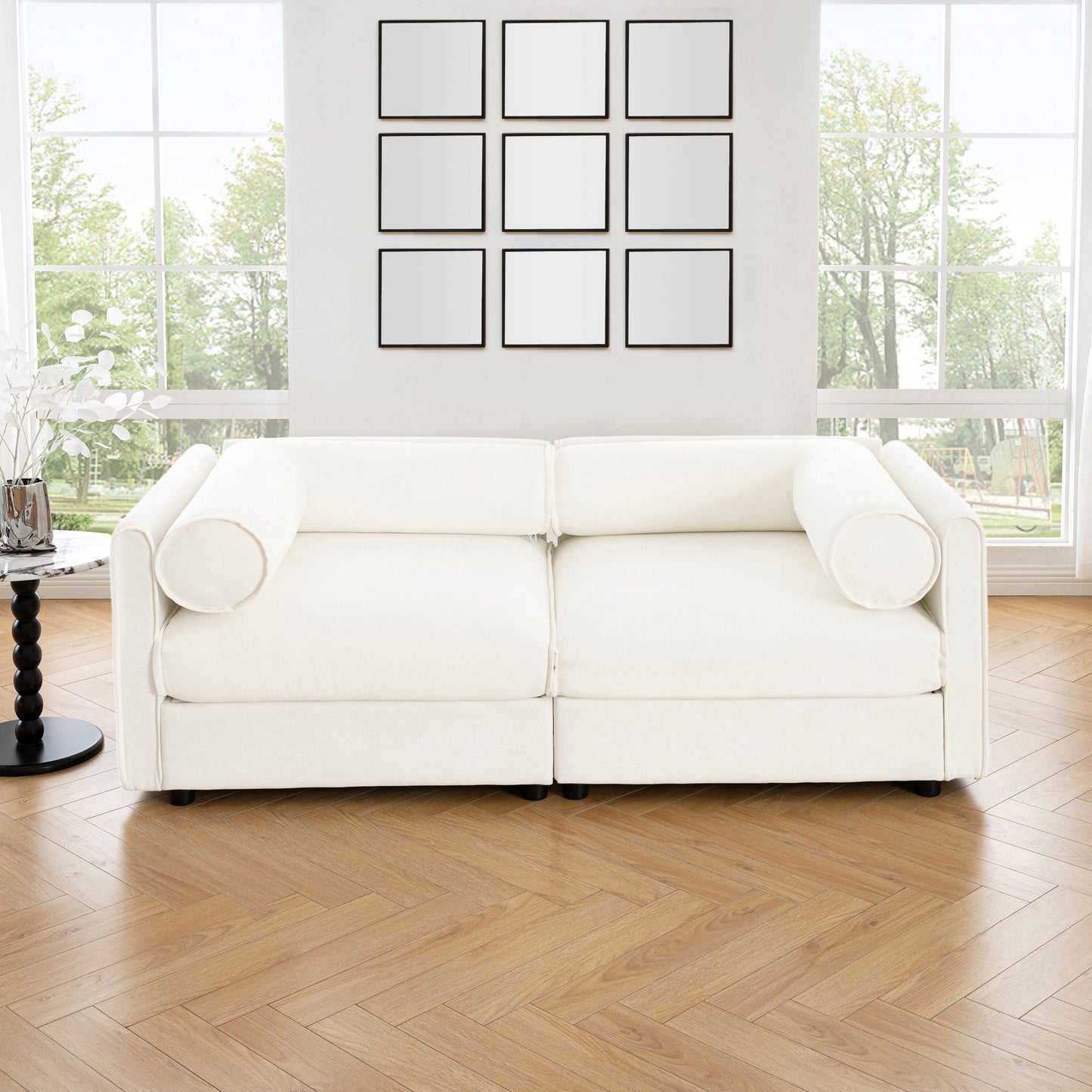 Stylish Chenille Sofa With Storage Seat And Cylindrical Backrest Home Essentials