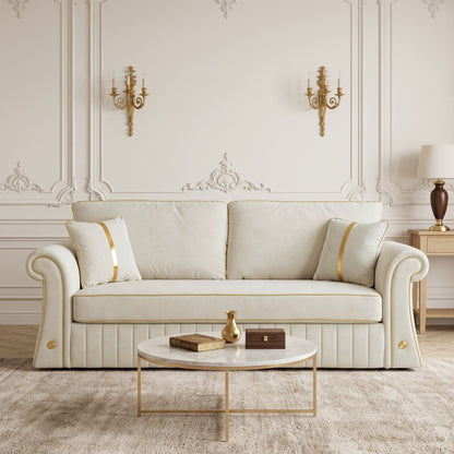 Sofa With Rolled Arms, 3 Seater Couch, Living Room Accent - Cream White Home Essentials