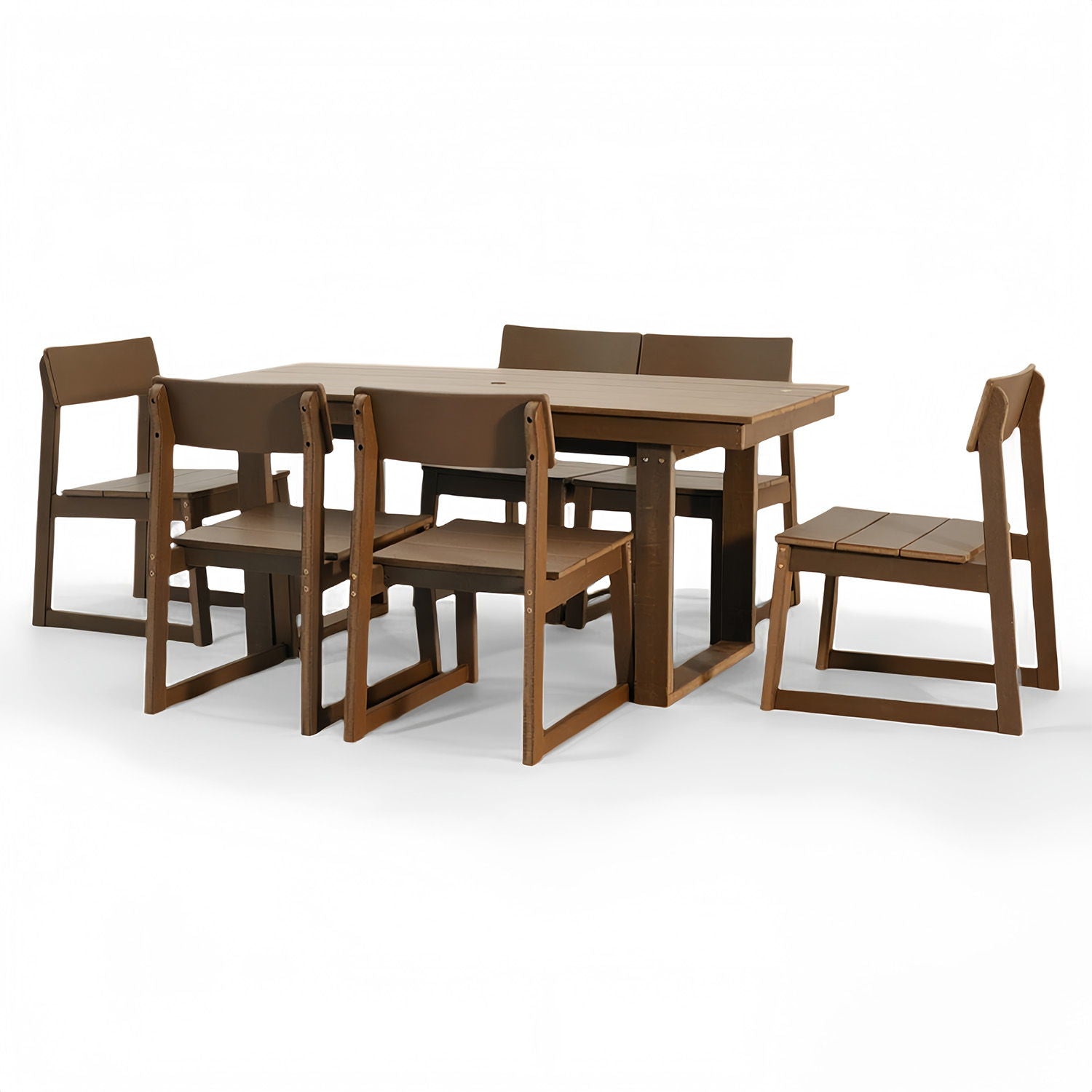 7 Piece Outdoor Dining Set For 6, Table With Umbrella Hole & 6 Armless Chairs For Backyard - Brown Home Essentials