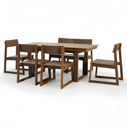 7 Piece Outdoor Dining Set For 6, Table With Umbrella Hole & 6 Armless Chairs For Backyard - Brown Home Essentials