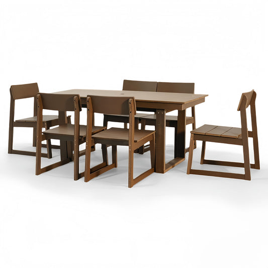 7 Piece Outdoor Dining Set For 6, Table With Umbrella Hole & 6 Armless Chairs For Backyard - Brown Home Essentials