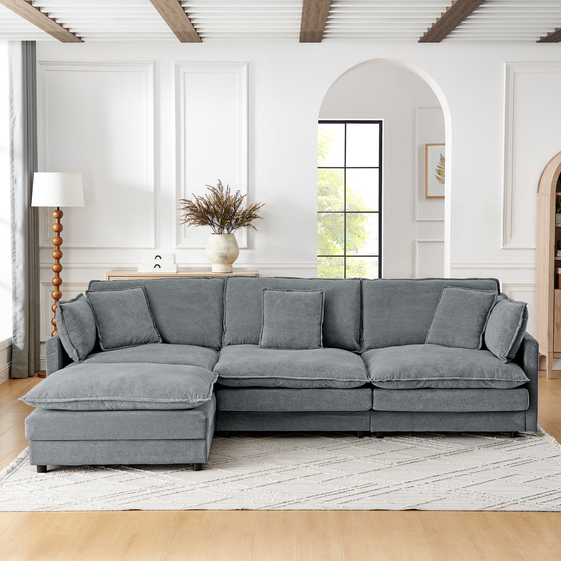 L-Shaped Sectional Sofa With Ottoman, Convertible 4 Seater Couch Home Essentials