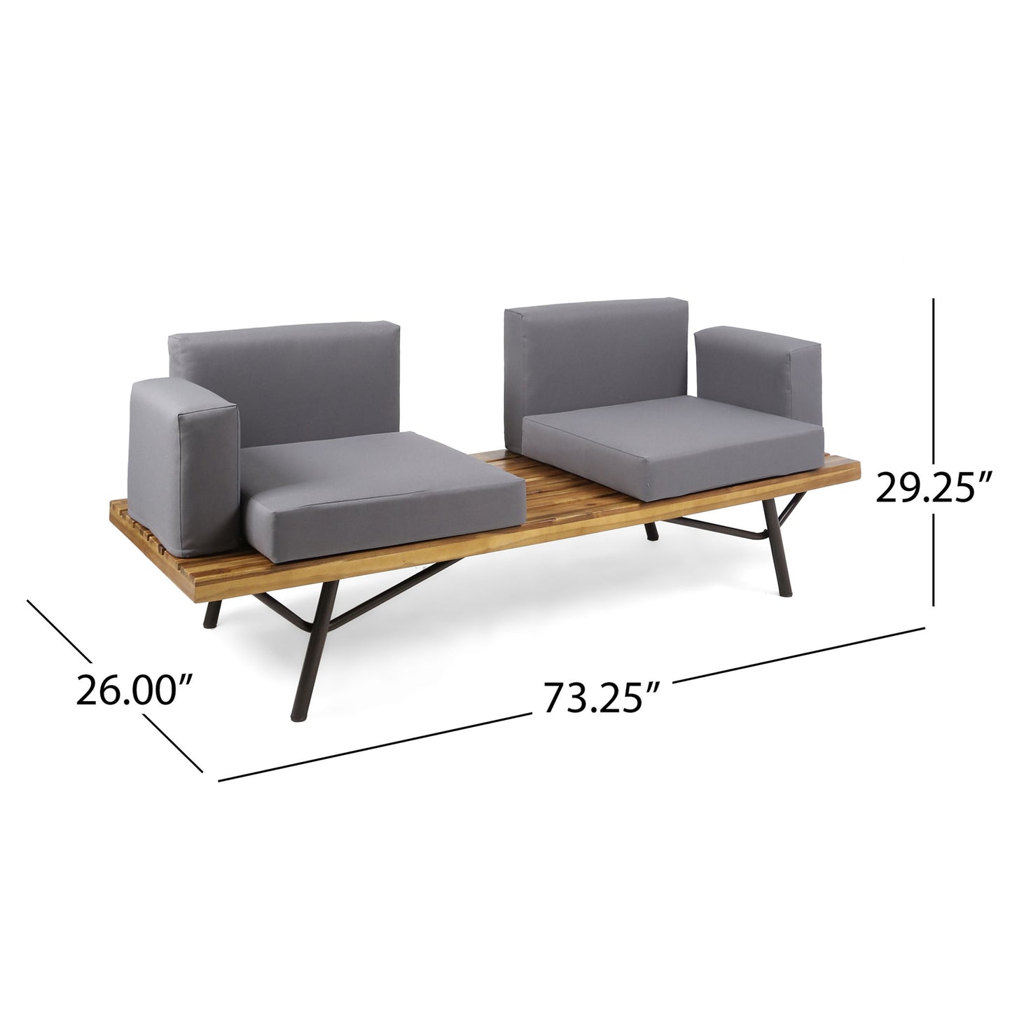 Outdoor Sofa With Cushions And Iron Legs - Dark Gray Noble House